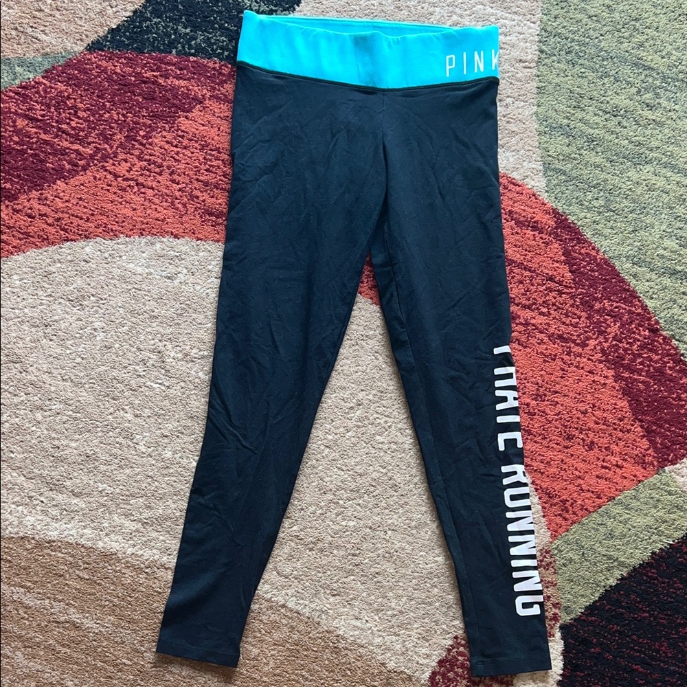 Victoria's Secret Black Leggings with Blue Waistband